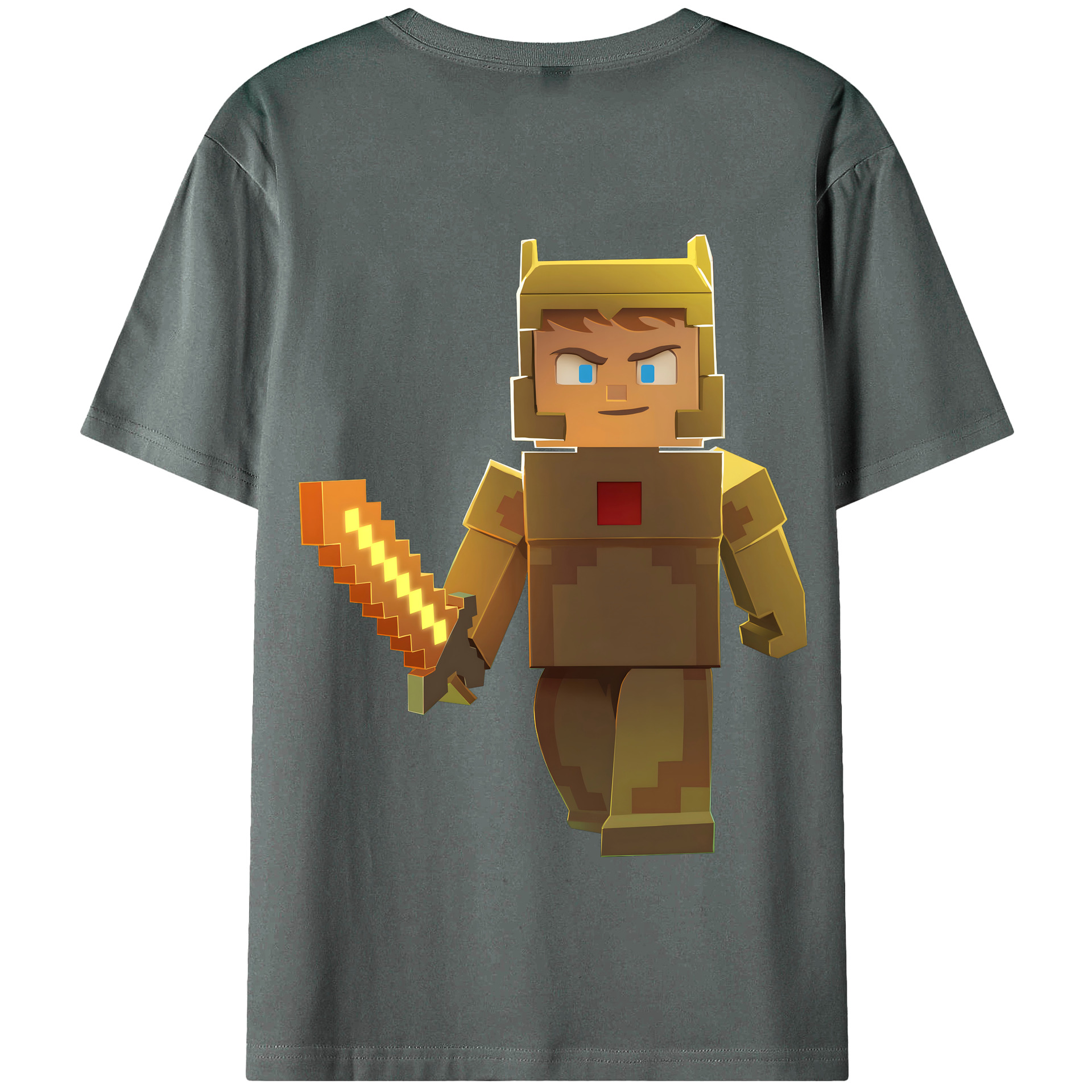 （画像用） マインクラフト ブロックの世界 Minecraft MC Block world 綿100％半袖Tシャツ（背面プリント）